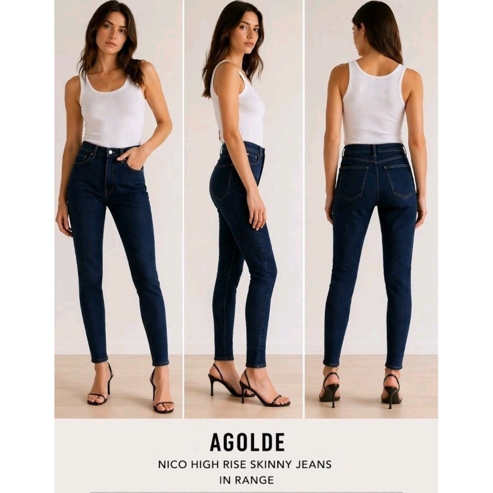 Agolde Jeans Blue Denim Nico High Rise Slim‎ Button Fly Dark Wash Women's 28